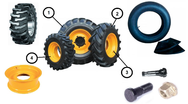 Шины и диски для экскаватора-погрузчика JCB: 3CX, 3CX SUPER, 4CX, 5CX